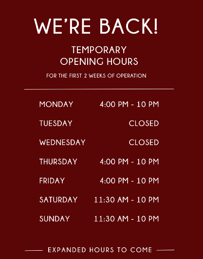 Temporary Hours of Operation
